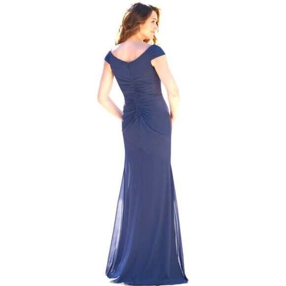 JADE BY JASMINE Women's Navy Portrait Neckline Chiffon Maxi Dress Size 2 NWT🌟 - Picture 2 of 4